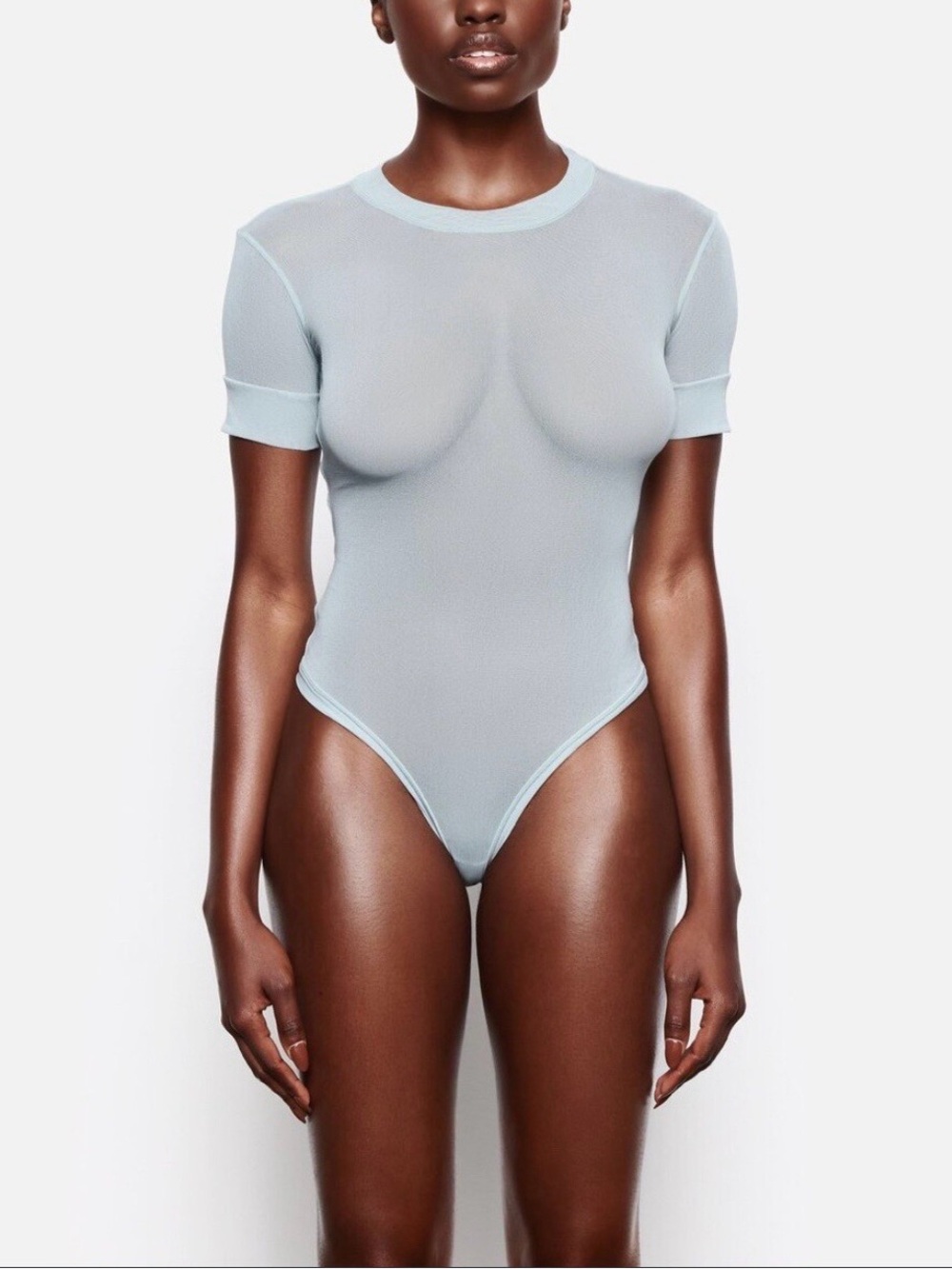 SKIMS Summer Mesh Short-Sleeve Bodysuit in Sky NWT